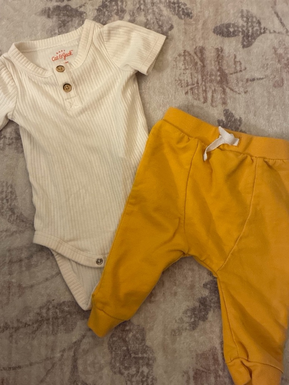 Cat & Jack Cream Ribbed Henley Bodysuit with Mustard Joggers